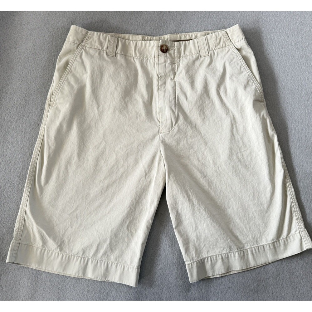Lacoste Men's Chino Shorts Khaki Cream 34 Flat Front Classic Preppy 10" Inseam